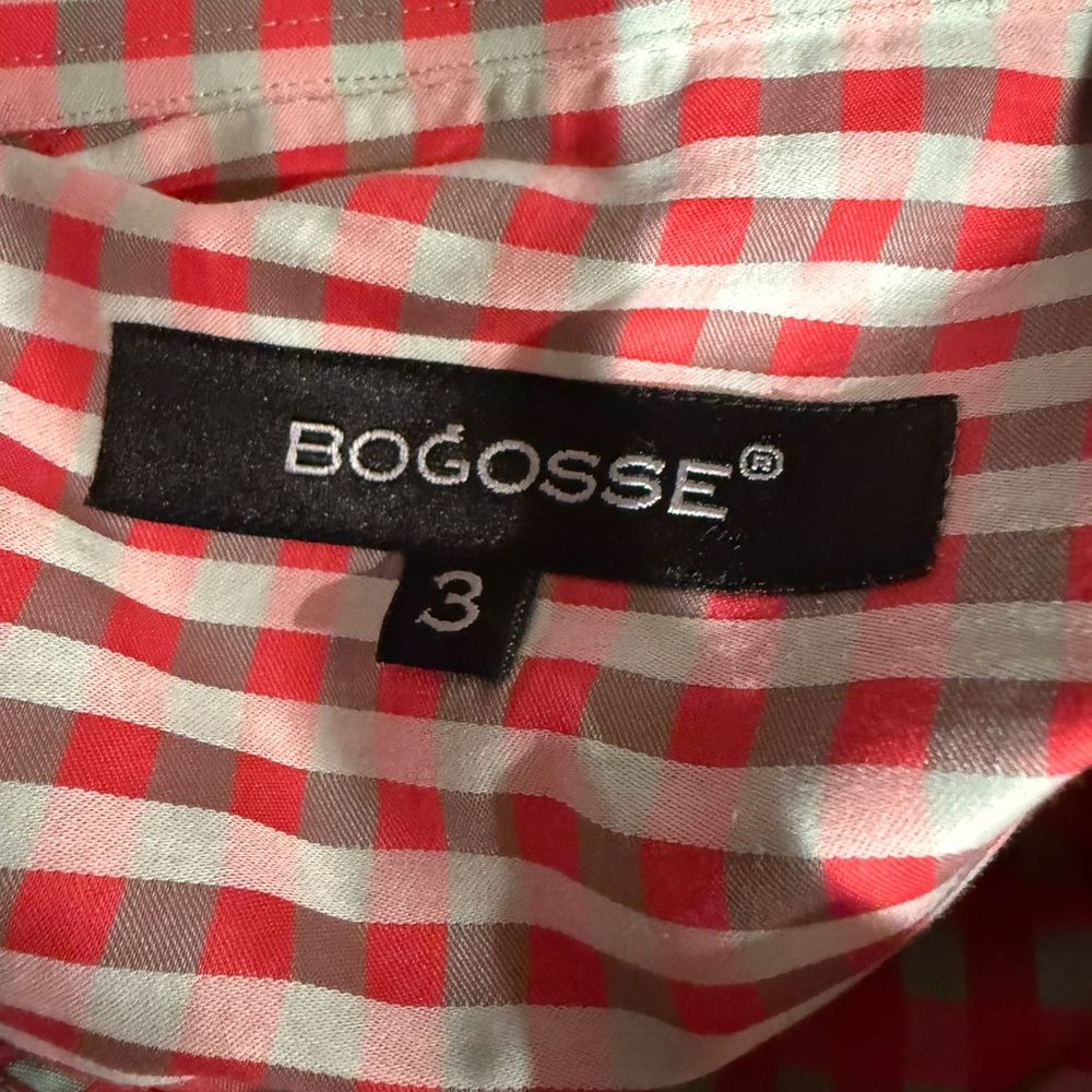 BOGOSSE dress shirt - Size 3 (Medium) Pink Gray Silver‎ Gingham Print - Picture 9 of 11